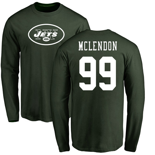 New York Jets Men Green Steve McLendon Name and Number Logo NFL Football #99 Long Sleeve T Shirt->nfl t-shirts->Sports Accessory